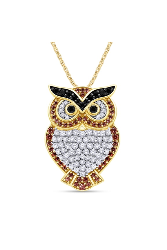 Crystal Owl Charm Pendant Necklace In 14k Yellow Gold Over Sterling Silver