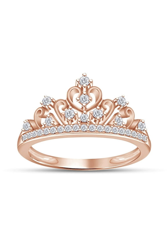 Cubic Zirconia Princess Crown Promise Ring For Womens in 14K Rose Gold over Silver-4