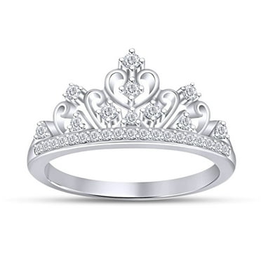 AFFY Cubic Zirconia Princess Crown Promise Ring For Womens in 14K White Gold over Silver-6