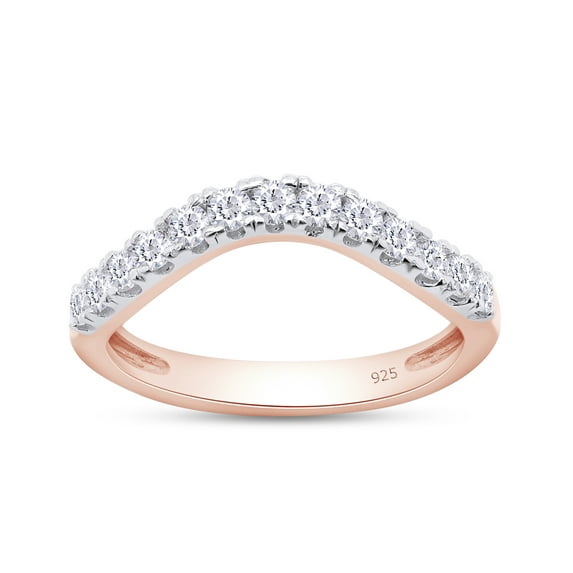 AFFY 0.33CT Moissanite Diamond Curved Wedding Band Ring for Women in 14K Rose Gold over Silver-6.5