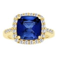 thumbnail image 1 of AFFY Cushion Cut Simulated Blue Sapphire & White Natural Diamond Solitaire Ring In 10k Yellow Gold , Ring Size-5, 1 of 2