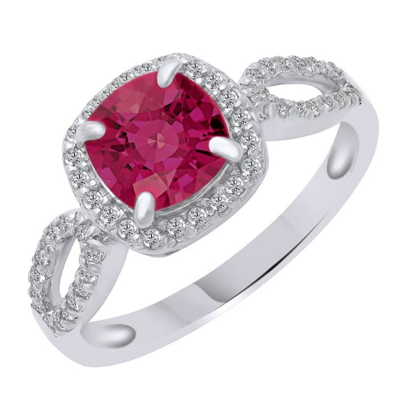 AFFY Cushion Cut Simulated Pink & White Sapphire Solitaire Ring in 14k White Gold Over Sterling Silver (1.57 Cttw) Ring Size - 12