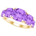 thumbnail image 1 of AFFY Cushion Shape Simulated Amethyst Five Stone Engagement Wedding Ring In 10k Solid Yellow Gold Ring Size-7.5, 1 of 1