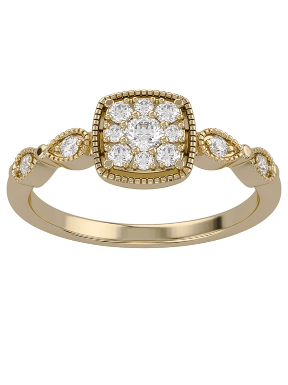 Cushion Shaped Promise Ring for Women, 0.20 Carat (ctw) Round Lab Grown Diamond Stackable Ring 10K Solid Yellow Gold Jewelry for Her 1/5 Cttw Size-4