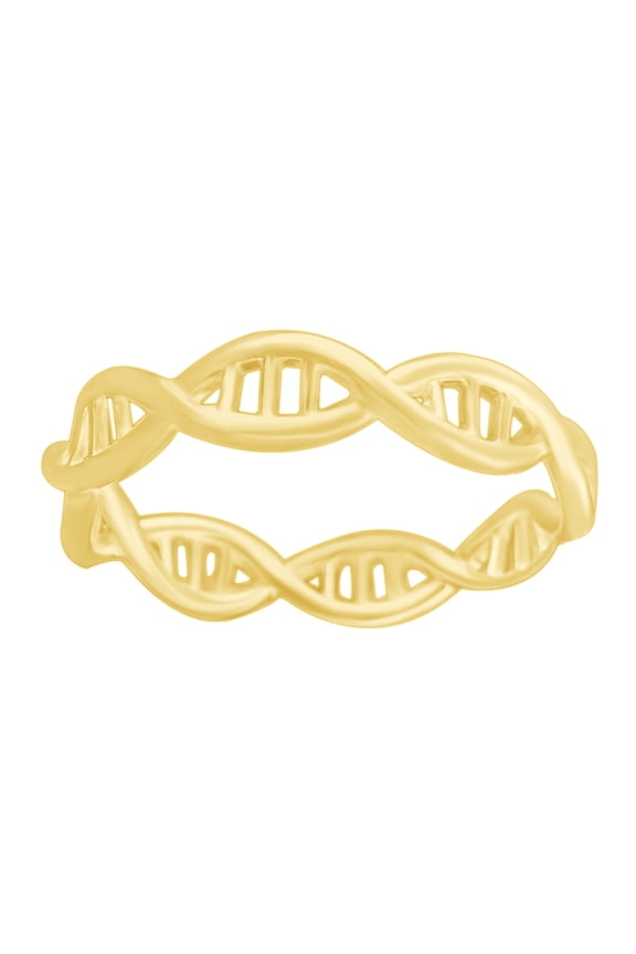 DNA Molecule Twisting Helix Promise Ring 14K Yellow Gold over Sterling Silver-11
