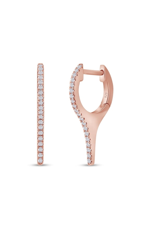 Dagger Huggie Hoop Earrings, Round Cut White Cubic Zirconia Dangle Drop Earrings For Women In 14k Rose Gold Over Sterling Silver Jewelry Gifts For Her
