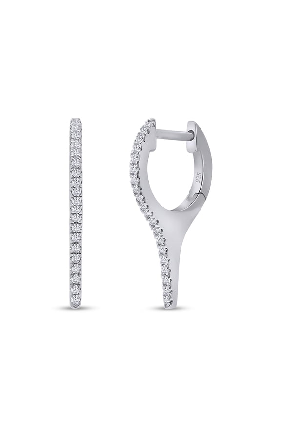 Dagger Huggie Hoop Earrings, Round Cut White Cubic Zirconia Dangle Drop Earrings For Women In 14k White Gold Over Sterling Silver Jewelry Gifts For Her