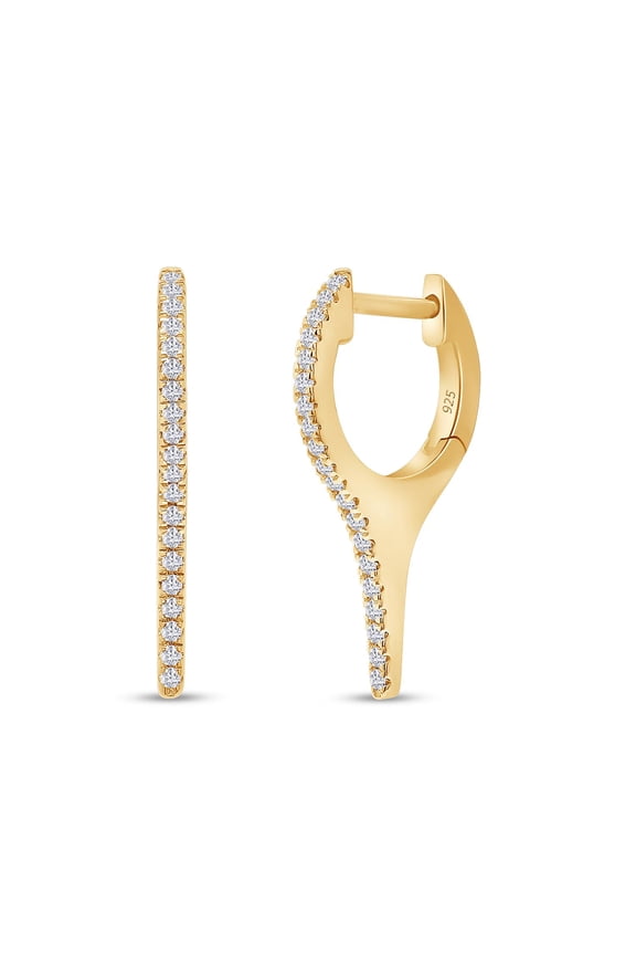 Dagger Huggie Hoop Earrings, Round Cut White Cubic Zirconia Dangle Drop Earrings For Women In 14k Yellow Gold Over Sterling Silver Jewelry Gifts For Her