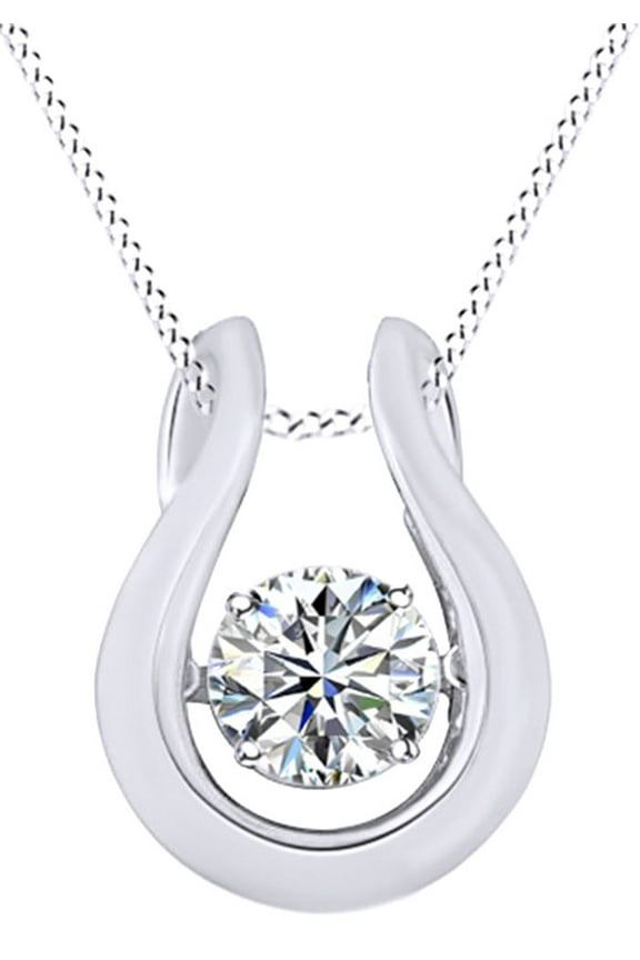 Dancing Round Cut White Natural Diamond (0.1 Cttw) Pendant Necklace In 14K White Gold Over Sterling Silver