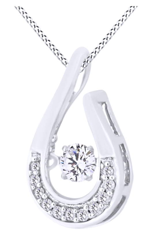 Dancing Round Cut White Natural Diamond Teardrop Pendant Necklace In 10K Solid White Gold (0.2 Ct)By