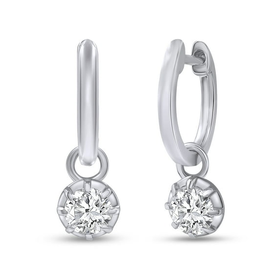 AFFY Dangle Earrings For Women | 1.00 Carat 5MM Round Shape Lab Grown Diamond Two Tone Huggie Hoop Earrings |14K White Gold Over Sterling Silver Jewelry Gifts For Her