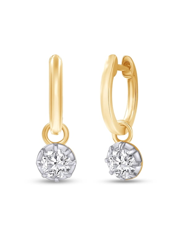 Dangle Earrings For Women | 1.00 Carat 5MM Round Shape Lab Grown Diamond Two Tone Huggie Hoop Earrings |14K Yellow Gold Over Sterling Silver Jewelry Gifts For Her