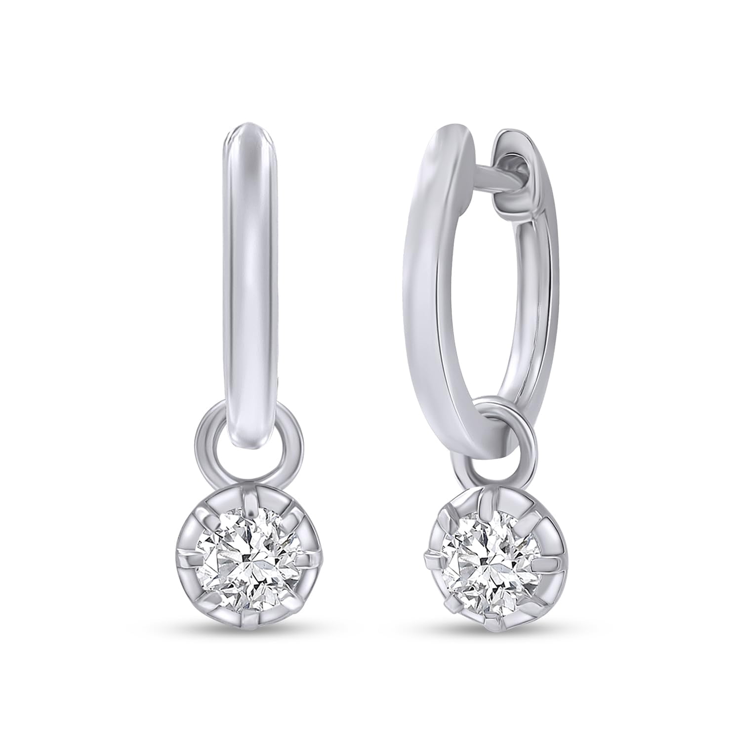 AFFY Dangle Earrings For Women | 1/2 Carat 4MM Round Shape Lab Grown Diamond Two Tone Huggie Hoop Earrings |10K Solid White Gold Jewelry Gifts For Her (0.50 Cttw)