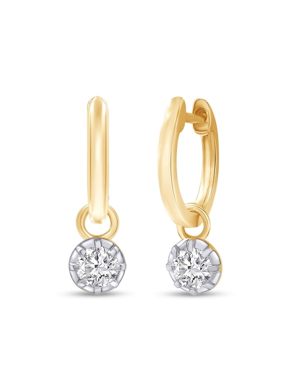 Dangle Earrings For Women | 1/2 Carat 4MM Round Shape Lab Grown Diamond Two Tone Huggie Hoop Earrings |14K Yellow Gold Over Sterling Silver Jewelry Gifts For Her (0.50 Cttw)