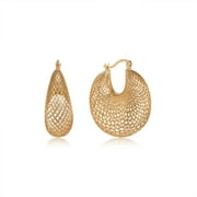 AFFY Dome Filigree Style Chunky Hoop Earrings for Women 14K Yellow Gold over 925 Sterling Silver