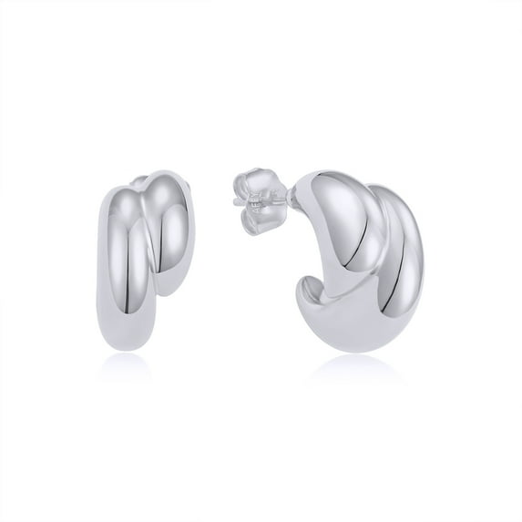 AFFY Double Crescent Moon Earrings Chunky Gold Stud Hoop Earrings for Women 14K White Gold over Silver