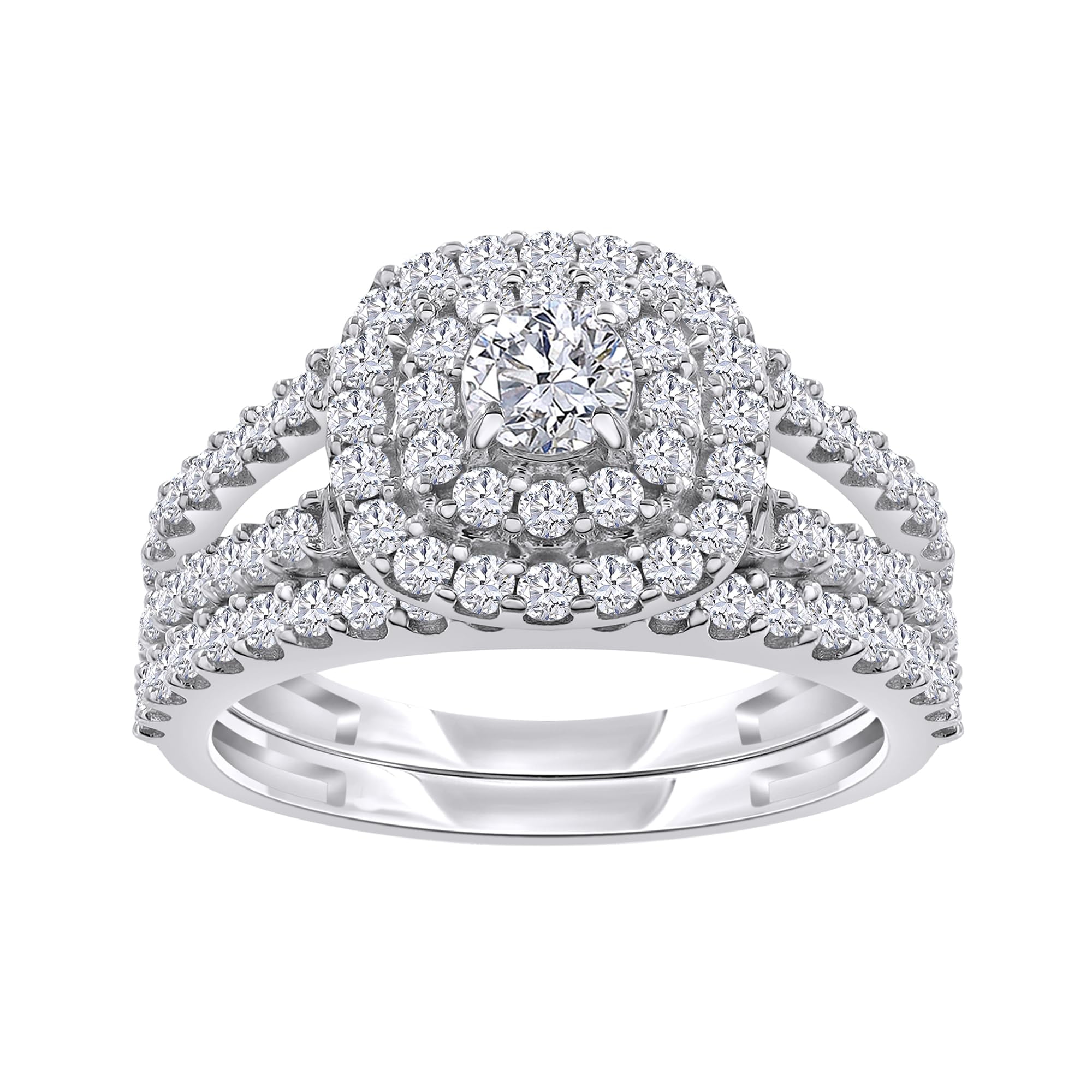 AFFY Double Halo Bridal Ring Set for Women 1.00 Carat Round Cut Lab AFFY Double Halo Bridal Ring Set for Women 1.00 Carat Round Cut Lab