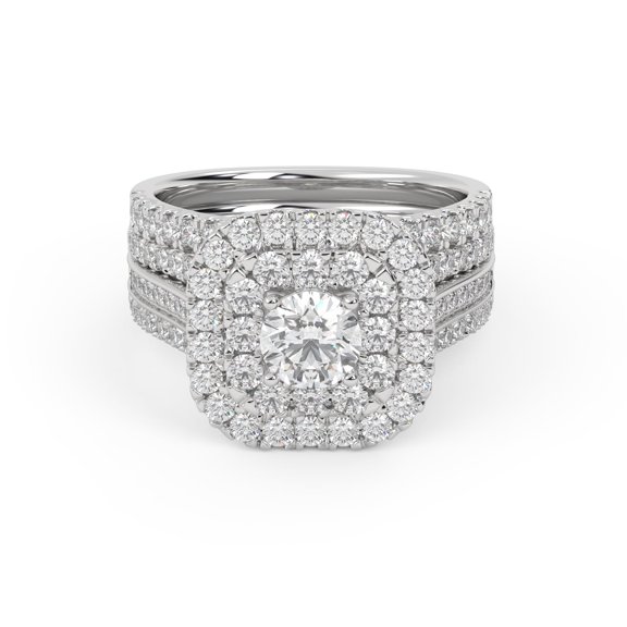 AFFY Double Halo Bridal Ring Set for Women Center 5mm Round Lab Created Moissanite Engagement Wedding Ring Jewelry Gift for Her in 10K Solid White Gold Size-4