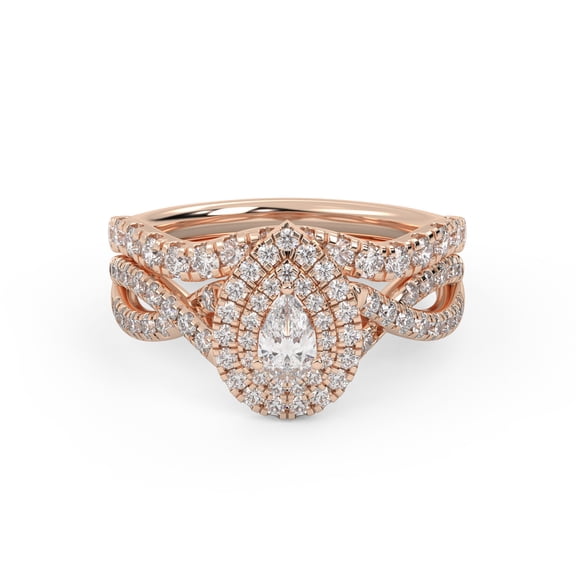 AFFY Double Halo Bridal Ring Set for Women Center 5x3mm Pear and Round Cut Lab Created Moissanite Twisted Infinity Engagement Wedding Ring In 14K Rose Gold Plated 925 Sterling Silver Size-8.5