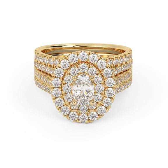AFFY Double Halo Bridal Ring Set for Women Center 6X4mm Oval Cut Lab Created Moissanite Engagement Wedding Ring in 14K Yellow Gold Over Sterling Silver Size-6.5