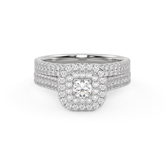 AFFY Double Halo Bridal Ring Set for Women Lab Created Moissanite Engagement Wedding Ring Jewelry Gift for Her in 10K Solid White Gold Size-6