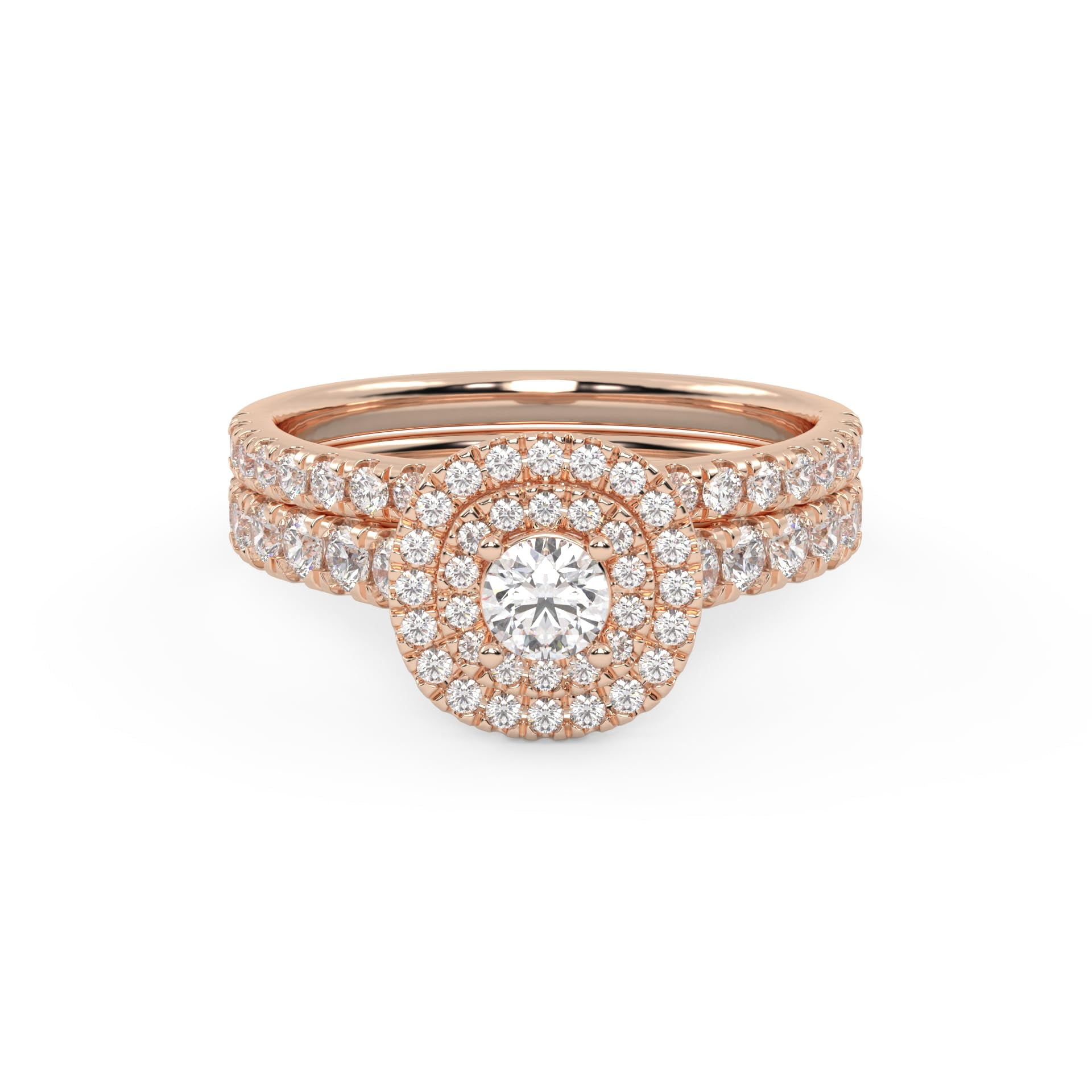 AFFY Double Halo Bridal Ring Set for Women Round Cut Lab Created Moissanite Engagement Wedding Rings In 10K Solid Rose Gold Size 10
