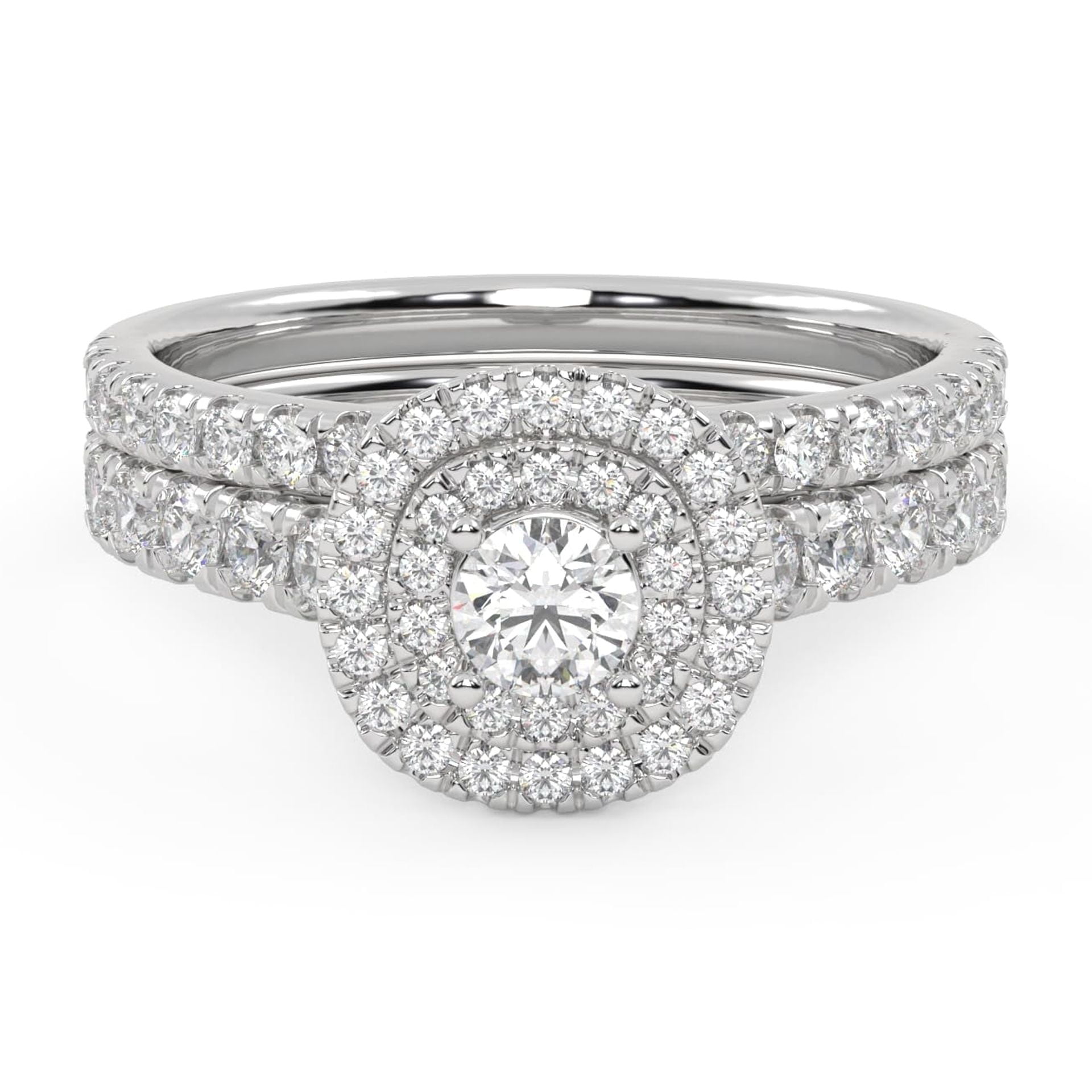 AFFY Double Halo Bridal Ring Set for Women Round Cut Lab Created Moissanite Engagement Wedding Rings In 14K Solid White Gold Size 4