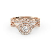 AFFY Double Halo Bridal Ring Set for Women Round Cut Lab Created Moissanite Twisted Infinity Engagement Wedding Ring in 10K Solid Rose Gold Size-10
