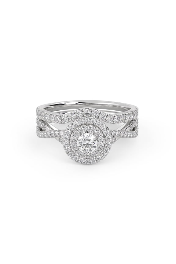 Double Halo Bridal Ring Set for Women Round Cut Lab Created Moissanite Twisted Infinity Engagement Wedding Ring in 10K Solid White Gold Size-5