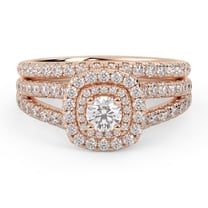 AFFY Double Halo Two Row Bridal Set Ring for Women, 3.5mm Cushion and ...