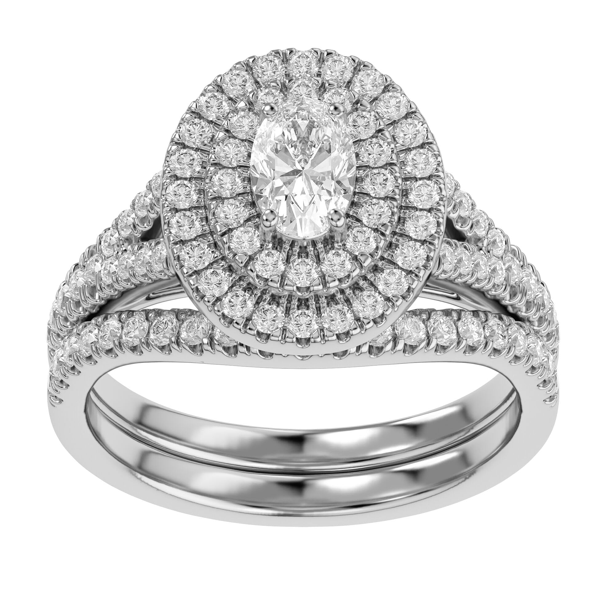 AFFY Double Halo Bridal Set Rings for Women, 1.15 Carat (ctw) Oval and ...