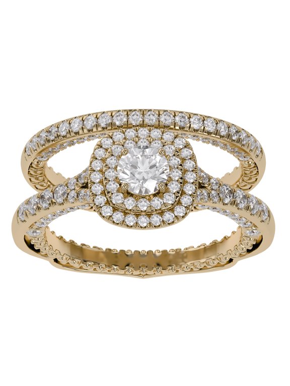 Double Halo Bridal Set Rings for Women, 1.25 Carat (Ctw) Lab Grown Diamond Engagement Wedding Ring In 10K Solid Yellow Gold Jewelry For Her Size-5.5