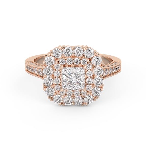 AFFY Double Halo Cluster Engagement Rings for Women, 1.40 Carat (ctw) Princess And Round Cut Lab Grown Diamond Ring In 10K Solid Rose Gold F-G, VS-SI Quality Ring Size-7.5