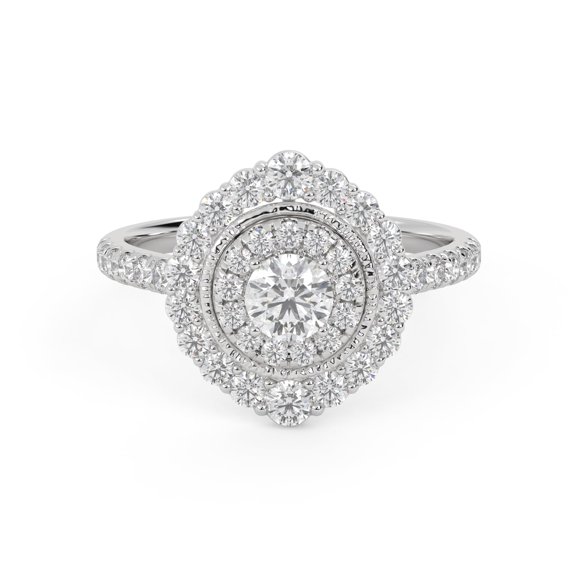 AFFY Double Halo Cluster Engagement Rings for Women, 1 Carat (ctw) Round Cut Lab Grown Diamond Ring In 10K Solid White Gold F-G, VS-SI Quality Ring Size-4