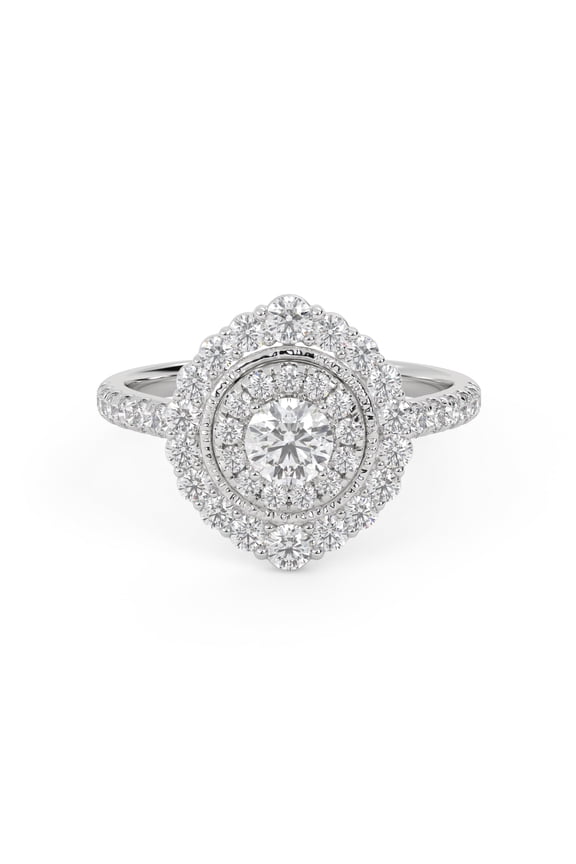 Double Halo Cluster Engagement Rings for Women, 1 Carat (ctw) Round Cut Lab Grown Diamond Ring In 10K Solid White Gold F-G, VS-SI Quality Ring Size-9