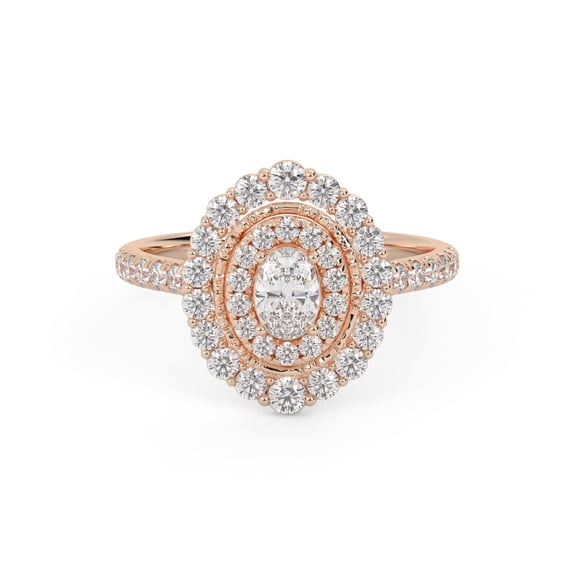 AFFY Double Halo Cluster Engagement Rings for Women, 5x3.5mm Oval and Round Cut Lab Created Moissanite Ring in 14K Solid Rose Gold Size-5