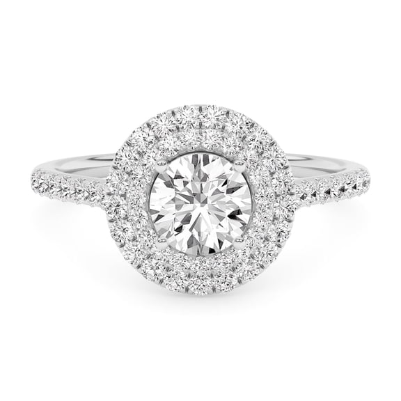 AFFY Double Halo Engagement Rings For Women, 0.80 Carat (ctw) Round Lab Created Moissanite Promise Ring For Her In 14k Solid White Gold | VVS1 Quality Ring Size-7.5