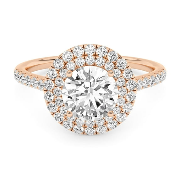 AFFY Double Halo Engagement Rings For Women, 1.40 Carat (ctw) Round Lab Created Moissanite Promise Ring For Her In 14k Rose Gold Over Sterling Silver | VVS1 Quality Ring Size-8
