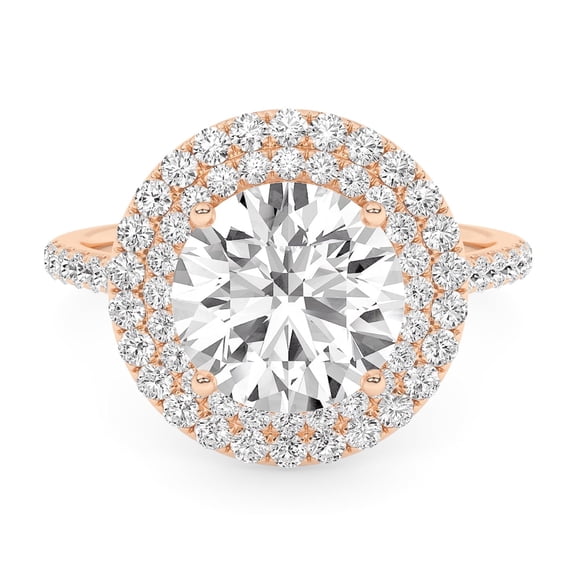 AFFY Double Halo Engagement Rings For Women, 2.60 Carat (ctw) Round Lab Created Moissanite Promise Ring For Her In 14k Rose Gold Over Sterling Silver | VVS1 Quality Ring Size-7.5