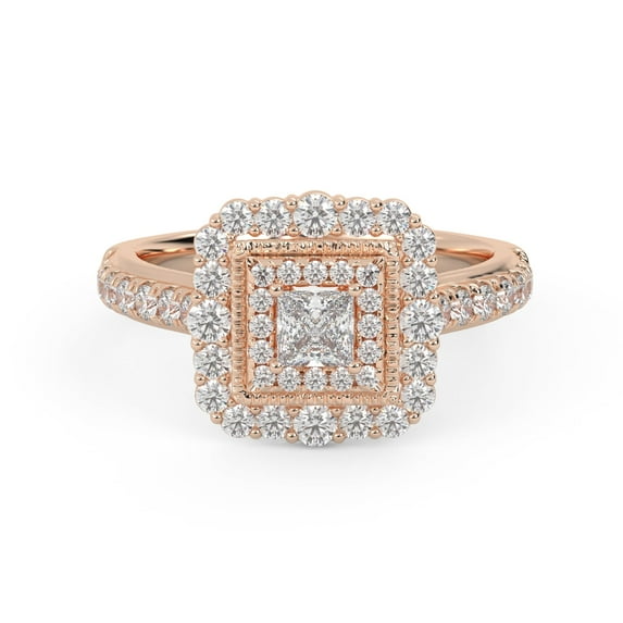 AFFY Double Halo Engagement Rings for Women, 1.00 Carat (ctw) Princess Cut Lab Grown Diamond Anniversary Wedding Ring In 14K Rose Gold Over Sterling Silver F-G-H, SI Quality Ring Size-5
