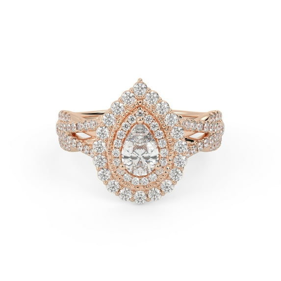 AFFY Double Halo Shank Engagement Rings for Women, 1.00 Cttw Pear And Round Lab Grown Diamond Ring In 10K Solid Rose Gold F-G, VS-SI Quality Ring Size-8