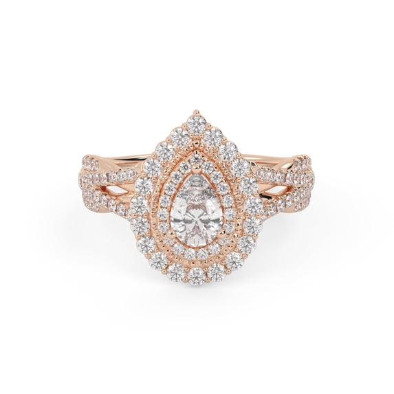 AFFY Double Halo Shank Engagement Rings for Women, Center 6x4mm Pear and Round cut Lab Created Moissanite Ring In 10K Solid Rose Gold Size-9.5