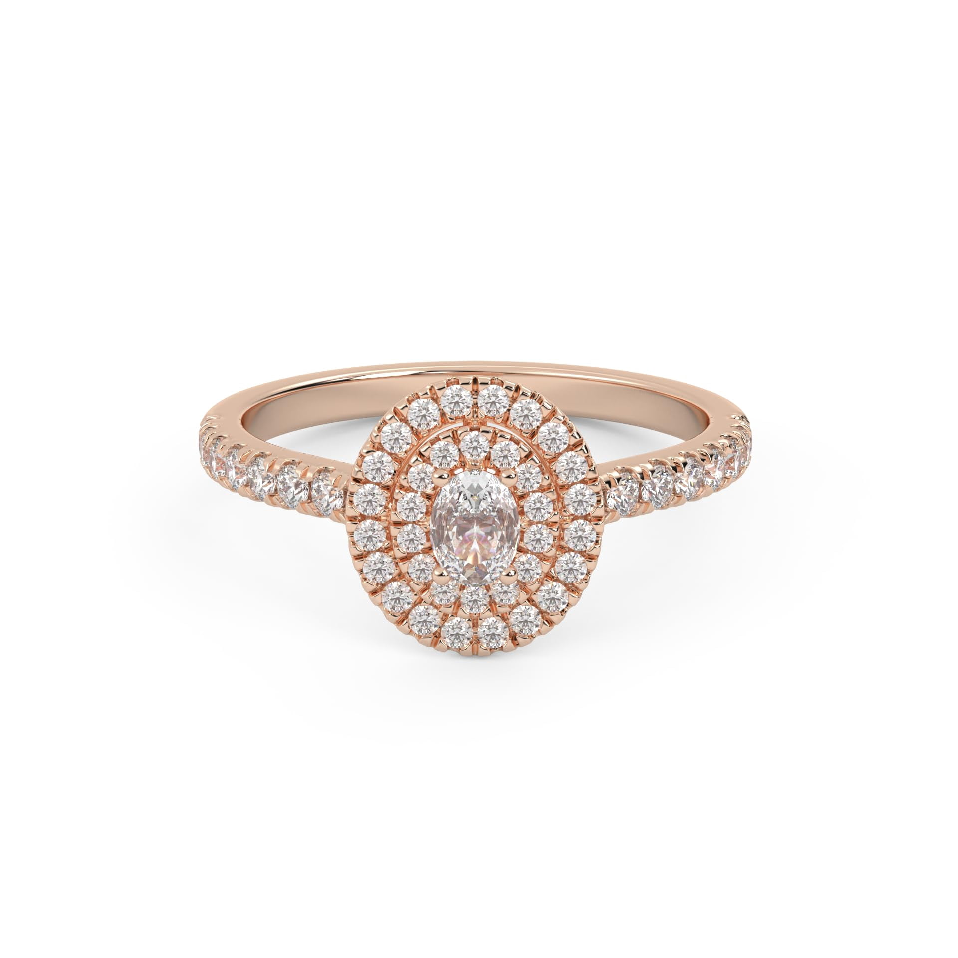 AFFY Double Halo Solitaire Engagement Ring for Women, Center 4X3mm Oval and Round Cut Lab Created Moissanite Anniversary Ring Jewelry Gift for Her in 14K Solid Rose Gold Size-10