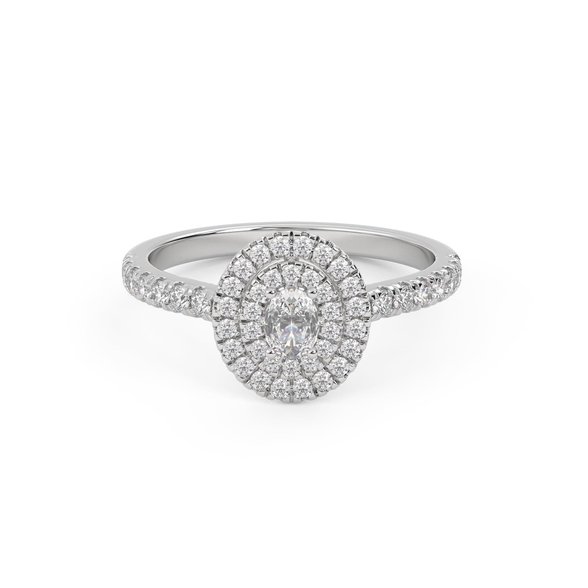 AFFY Double Halo Solitaire Engagement Ring for Women, Center 4X3mm Oval and Round Cut Lab Created Moissanite Anniversary Ring Jewelry Gift for Her in 14K White Gold Over Sterling Silver Size-4.5