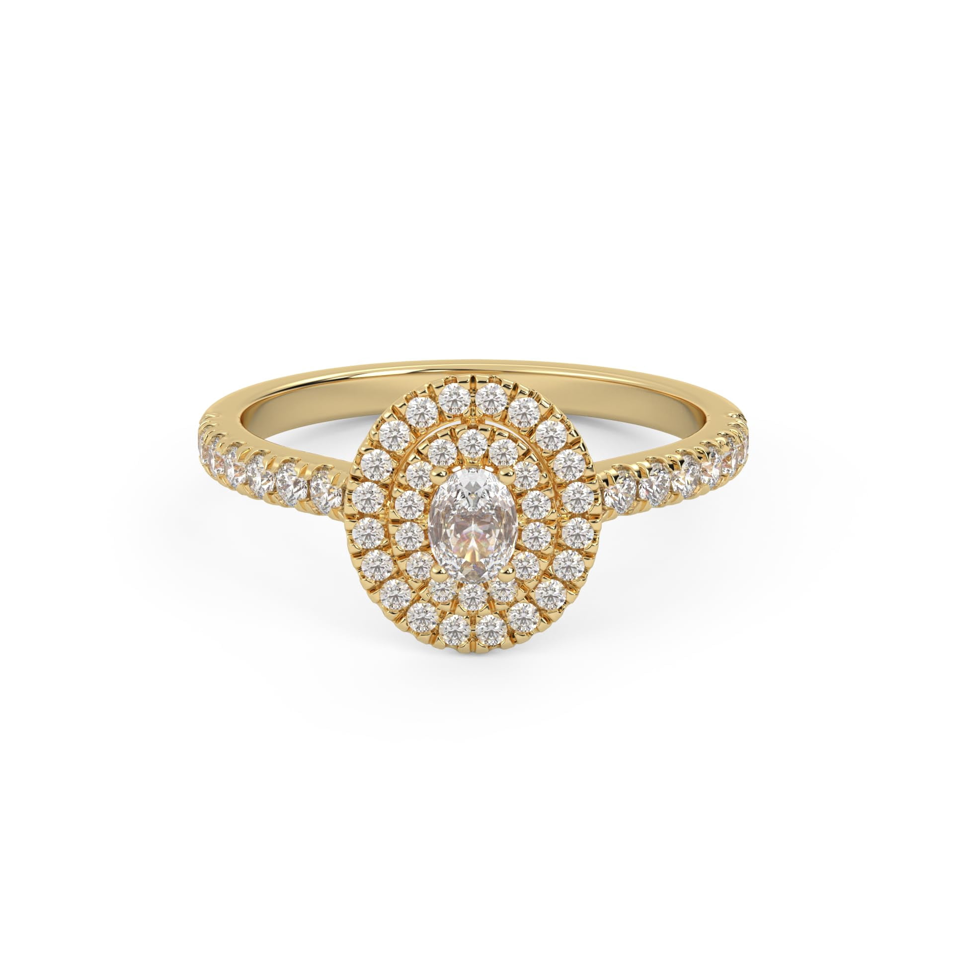 AFFY Double Halo Solitaire Engagement Ring for Women, Center 4X3mm Oval and Round Cut Lab Created Moissanite Anniversary Ring Jewelry Gift for Her in 14K Yellow Gold Over Sterling Silver Size-7.5