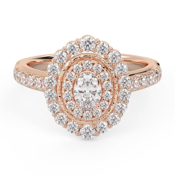 AFFY Double Halo Solitaire Engagement Ring for Women, IGI Certified 1.05 Carat (ctw) Oval And Round Lab Grown Diamond Ring In 14K Solid Rose Gold F-G, VS-SI Quality Ring Size-8.5
