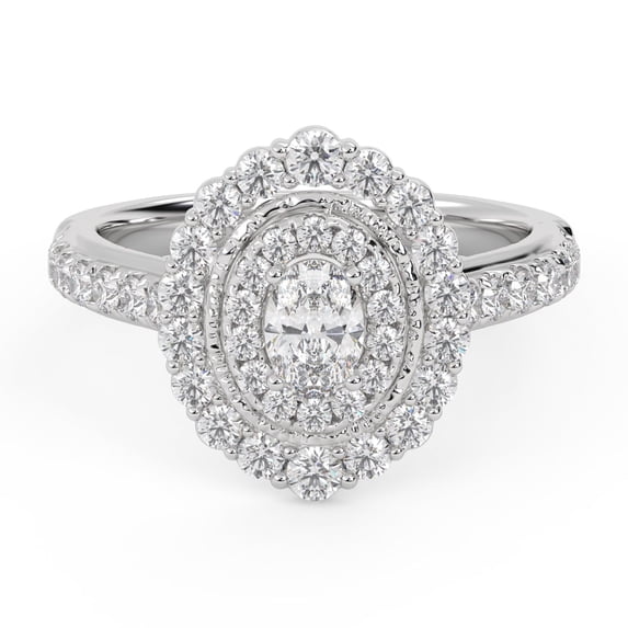 AFFY Double Halo Solitaire Engagement Ring for Women, IGI Certified 1.05 Carat (ctw) Oval And Round Lab Grown Diamond Ring In 14K Solid White Gold F-G, VS-SI Quality Ring Size-10