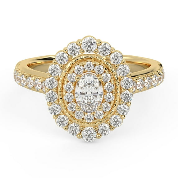 AFFY Double Halo Solitaire Engagement Ring for Women, IGI Certified 1.05 Carat (ctw) Oval And Round Lab Grown Diamond Ring In 14K Solid Yellow Gold F-G, VS-SI Quality Ring Size-4