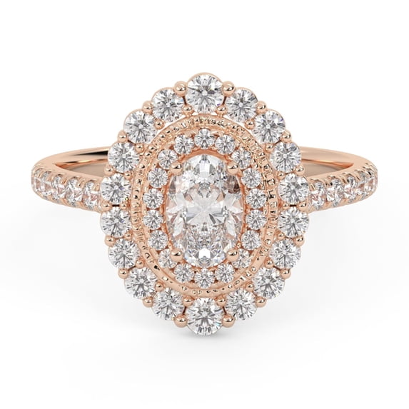 AFFY Double Halo Solitaire Engagement Rings for Women, Center 6x4MM Oval and Round Cut Lab Created Moissanite Ring In 10K Solid Rose Gold Size 4.5