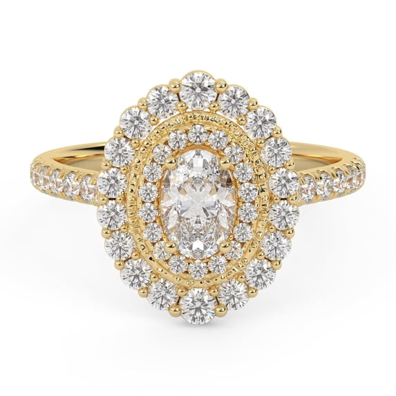 AFFY Double Halo Solitaire Engagement Rings for Women, Center 6x4MM Oval and Round Cut Lab Created Moissanite Ring In 10K Solid Yellow Gold Size 5